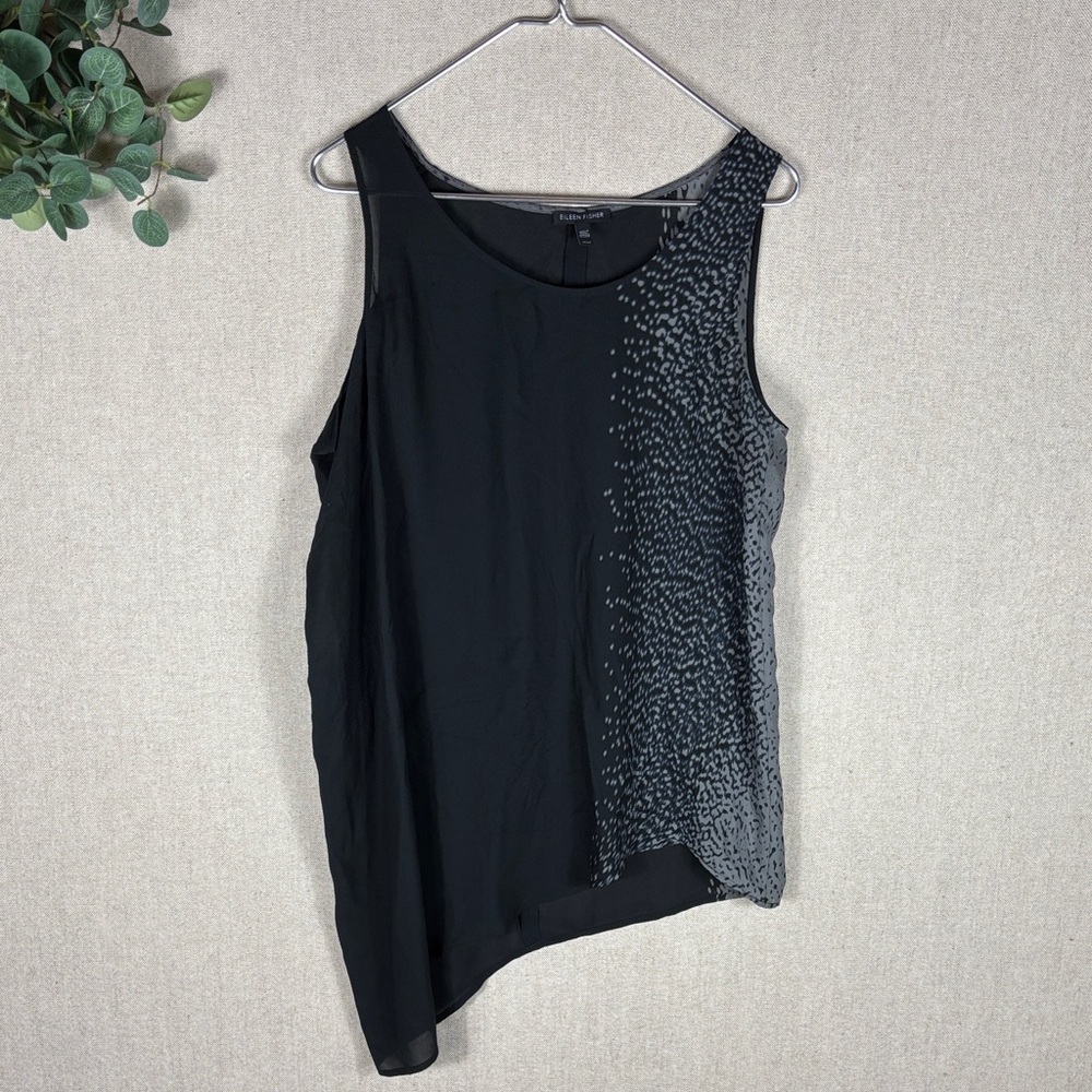 Eileen Fisher > Black Silk Asymmetrical Sleeveless Top Medium - Picture 2 of 11